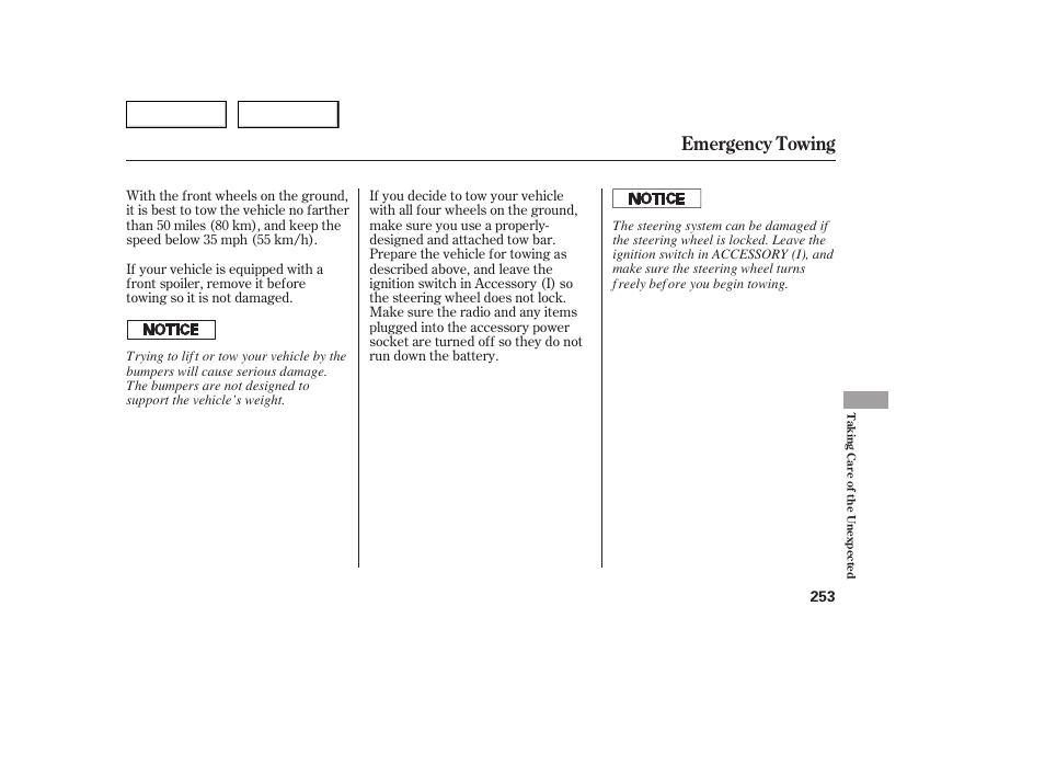 Emergency towing | Acura 2005 TSX - Owner's Manual User Manual | Page 254 / 288