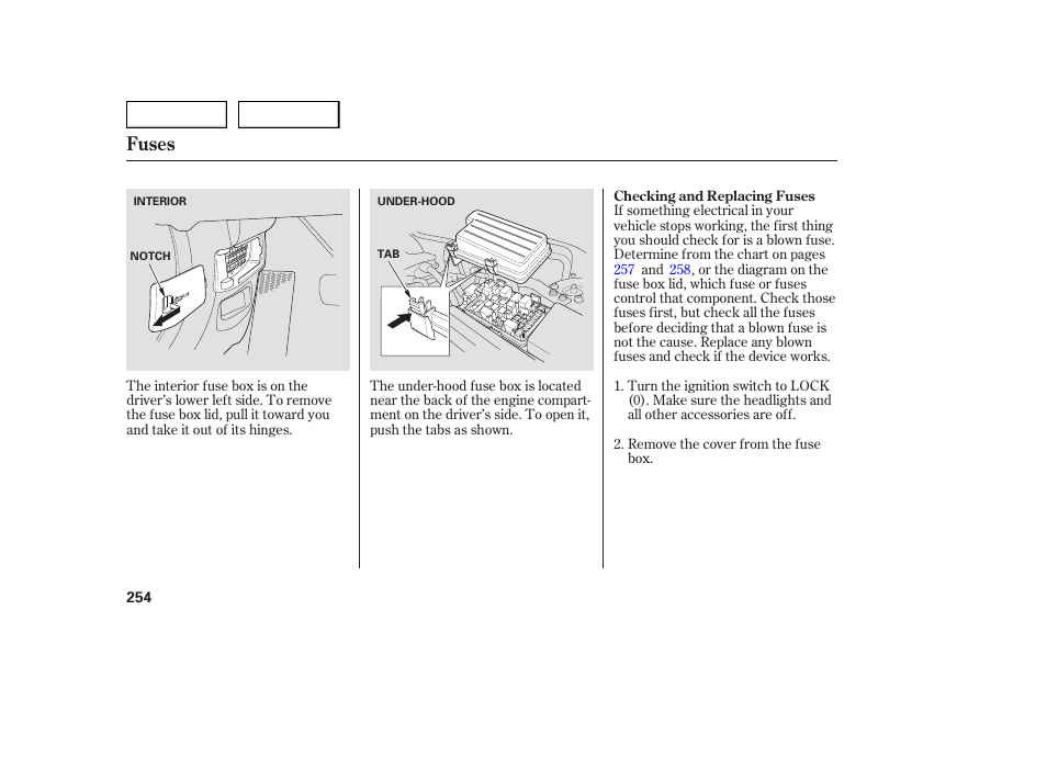 Fuses | Acura 2005 TSX - Owner's Manual User Manual | Page 255 / 288