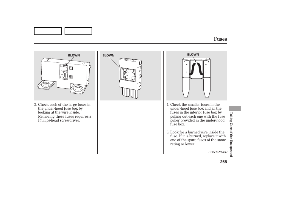 Fuses | Acura 2005 TSX - Owner's Manual User Manual | Page 256 / 288