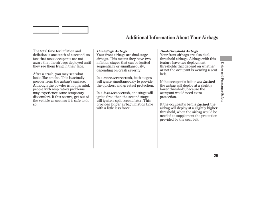 Additional information about your airbags | Acura 2005 TSX - Owner's Manual User Manual | Page 26 / 288