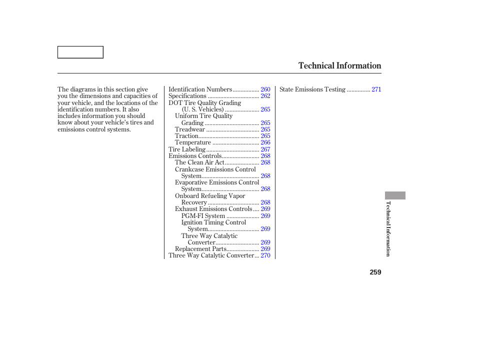 Technical information | Acura 2005 TSX - Owner's Manual User Manual | Page 260 / 288