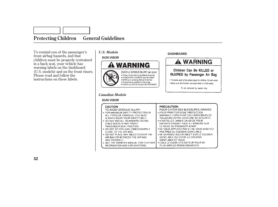 Protecting children general guidelines | Acura 2005 TSX - Owner's Manual User Manual | Page 33 / 288