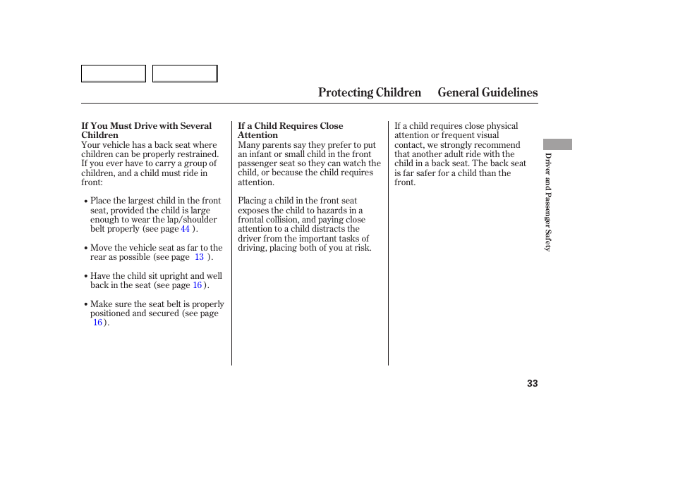 Protecting children general guidelines | Acura 2005 TSX - Owner's Manual User Manual | Page 34 / 288