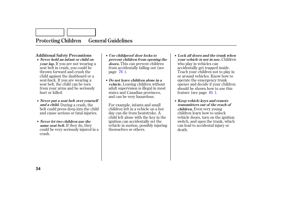 Protecting children general guidelines | Acura 2005 TSX - Owner's Manual User Manual | Page 35 / 288