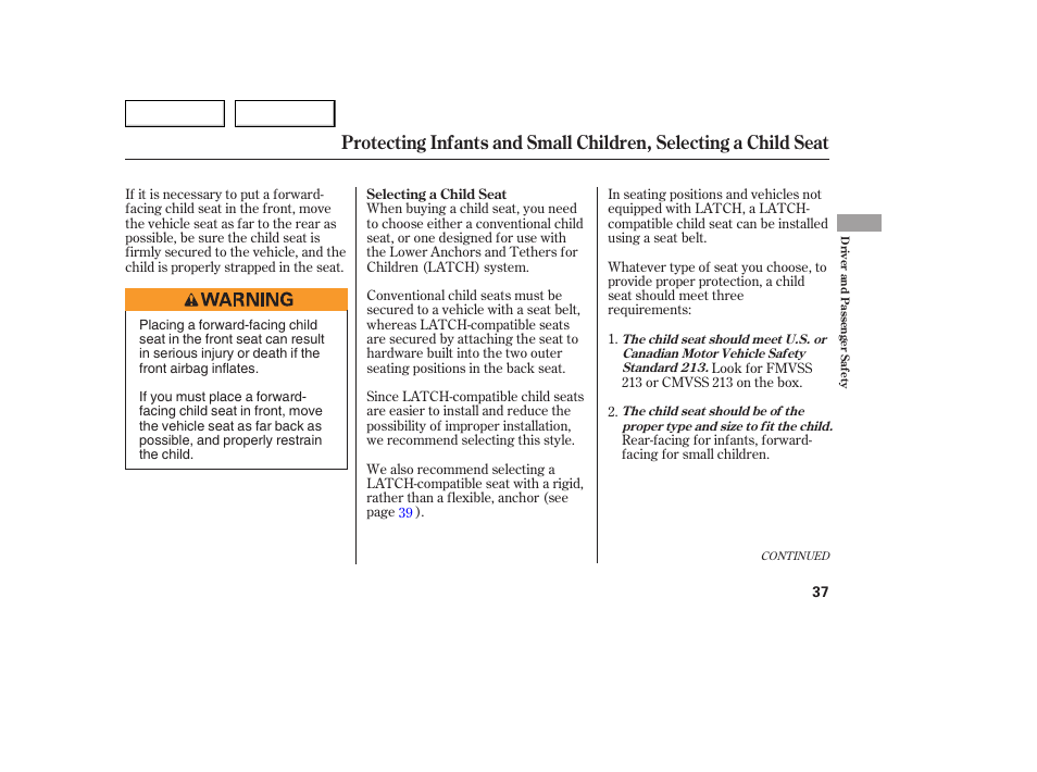 Acura 2005 TSX - Owner's Manual User Manual | Page 38 / 288