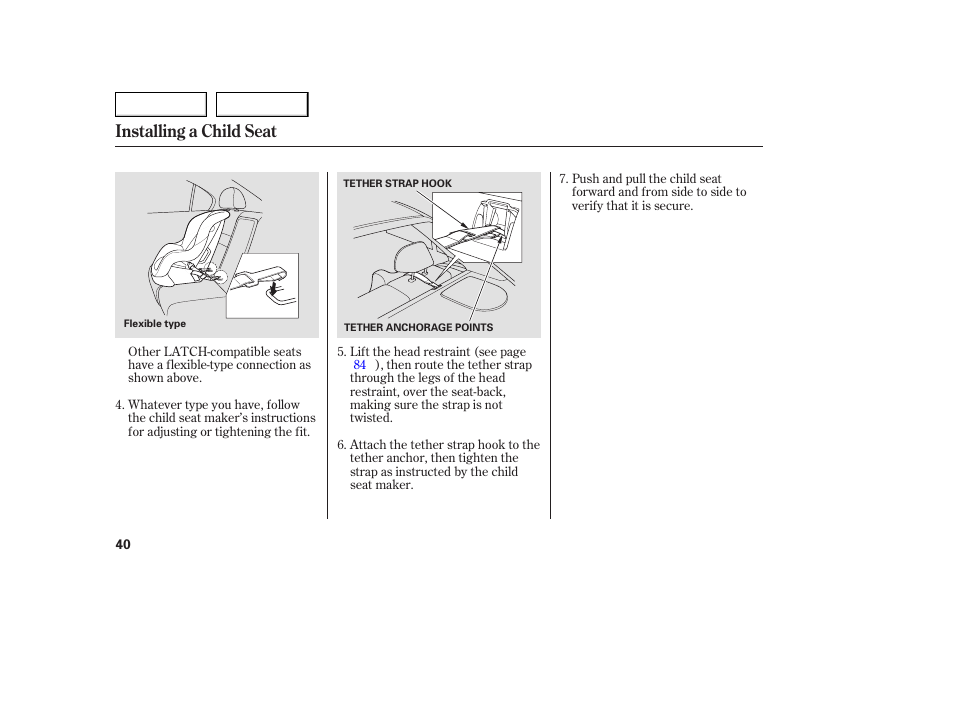 Installing a child seat | Acura 2005 TSX - Owner's Manual User Manual | Page 41 / 288