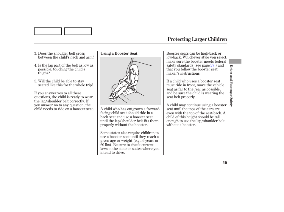 Protecting larger children | Acura 2005 TSX - Owner's Manual User Manual | Page 46 / 288