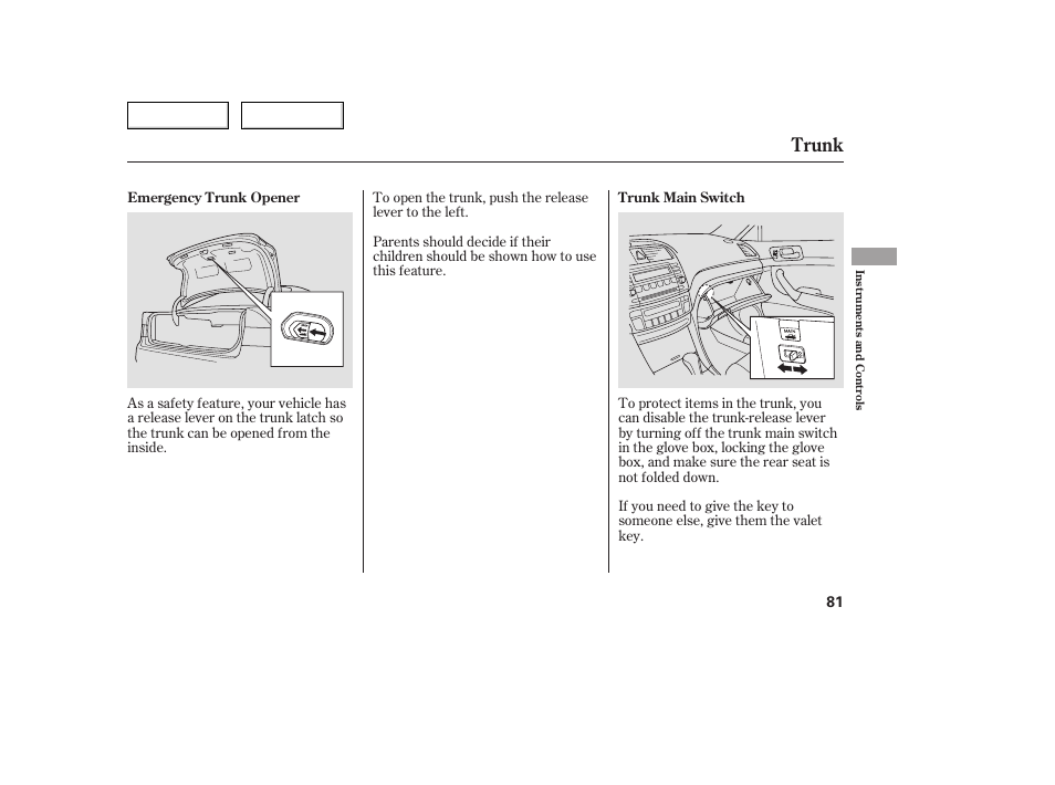 Trunk | Acura 2005 TSX - Owner's Manual User Manual | Page 82 / 288