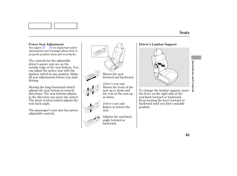 Seats | Acura 2005 TSX - Owner's Manual User Manual | Page 84 / 288