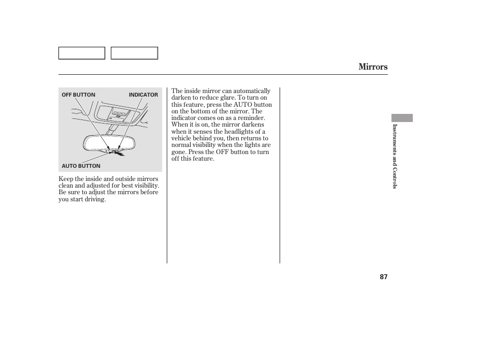 Mirrors | Acura 2005 TSX - Owner's Manual User Manual | Page 88 / 288