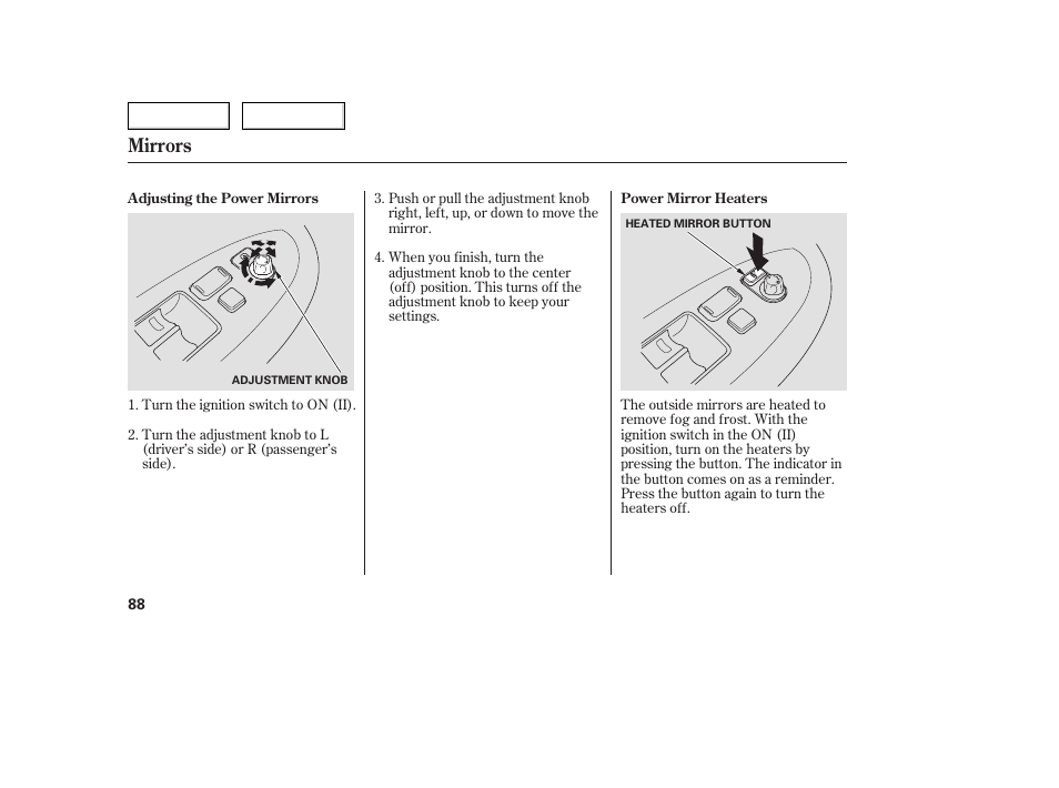 Mirrors | Acura 2005 TSX - Owner's Manual User Manual | Page 89 / 288