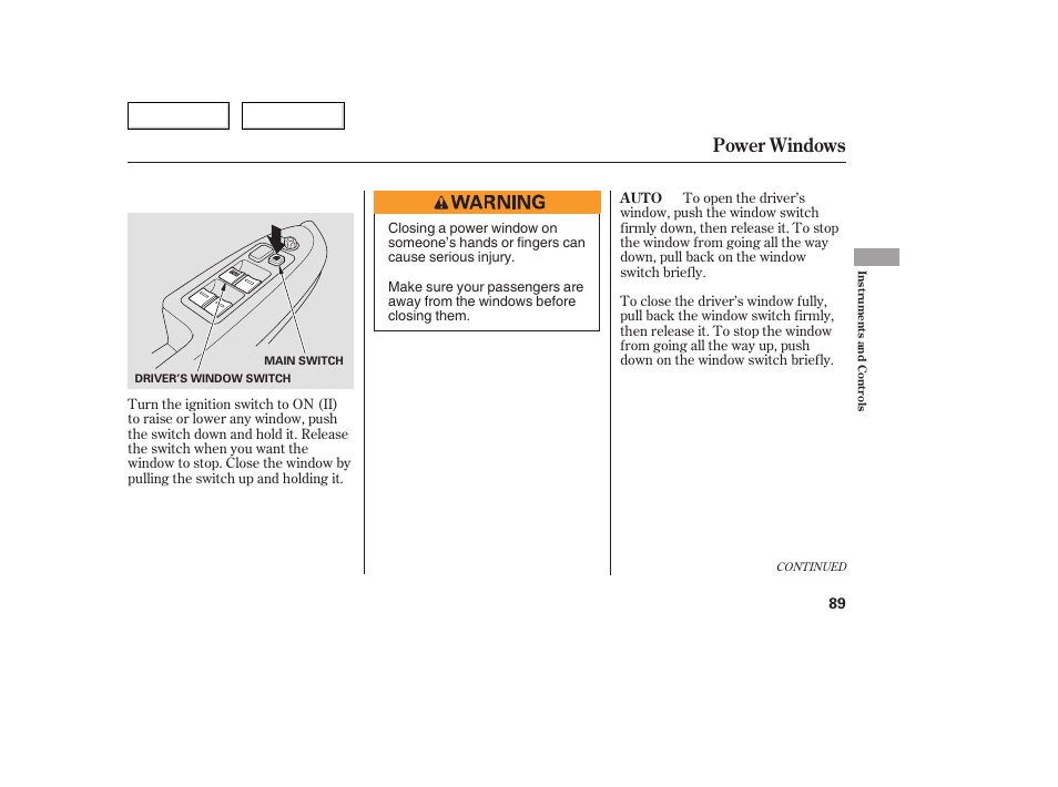 Power windows | Acura 2005 TSX - Owner's Manual User Manual | Page 90 / 288