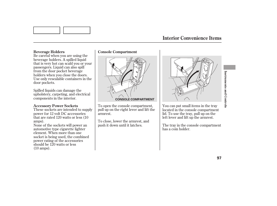 Interior convenience items | Acura 2005 TSX - Owner's Manual User Manual | Page 98 / 288