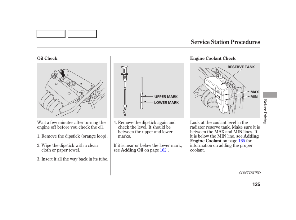 Service station procedures | Acura 2005 RSX - Owner's Manual User Manual | Page 126 / 243