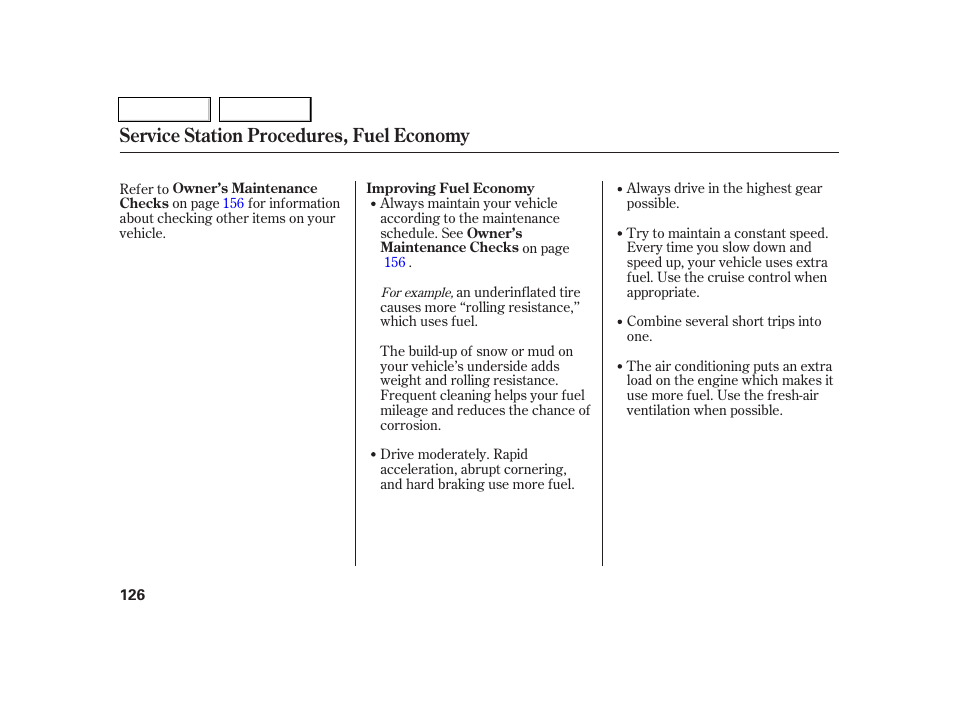 Service station procedures, fuel economy | Acura 2005 RSX - Owner's Manual User Manual | Page 127 / 243