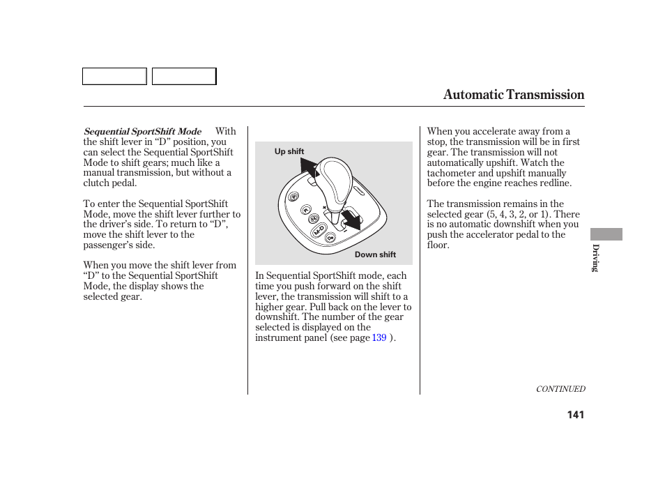 Automatic transmission | Acura 2005 RSX - Owner's Manual User Manual | Page 142 / 243