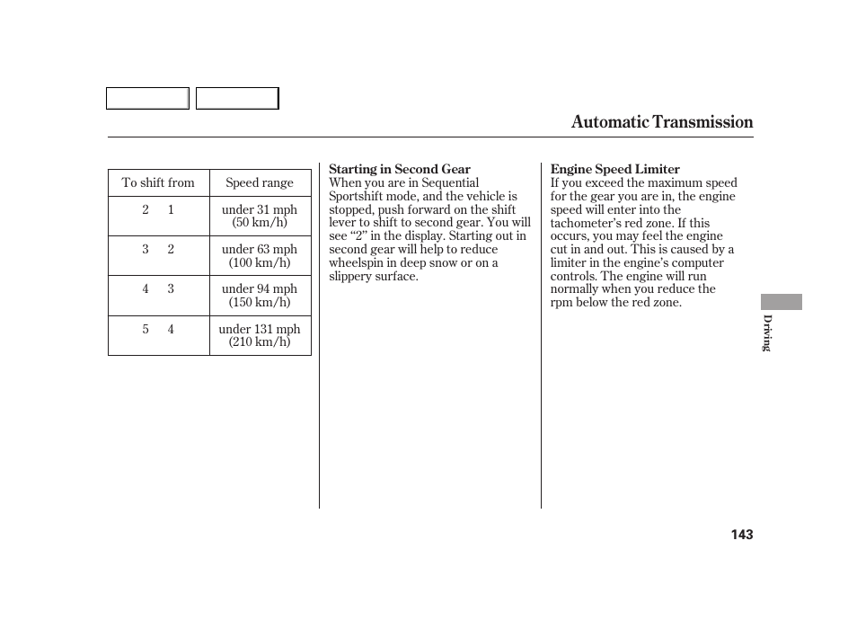 Automatic transmission | Acura 2005 RSX - Owner's Manual User Manual | Page 144 / 243