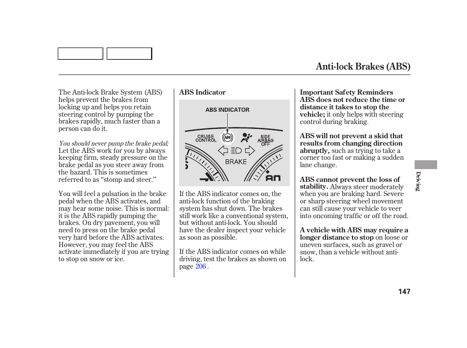 Anti-lock brakes (abs) | Acura 2005 RSX - Owner's Manual User Manual | Page 148 / 243