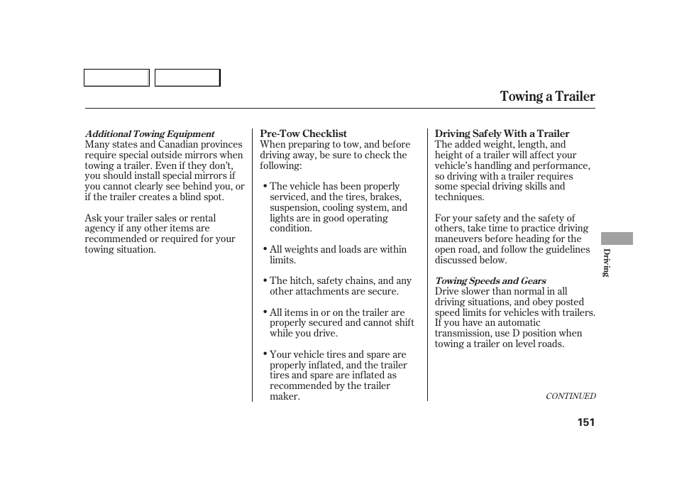 Towing a trailer | Acura 2005 RSX - Owner's Manual User Manual | Page 152 / 243