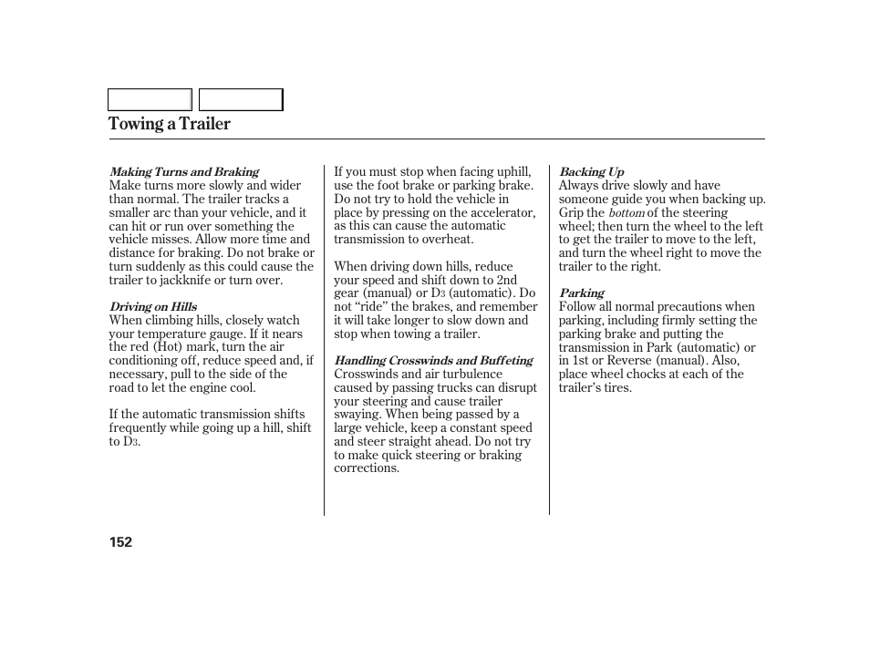 Towing a trailer | Acura 2005 RSX - Owner's Manual User Manual | Page 153 / 243