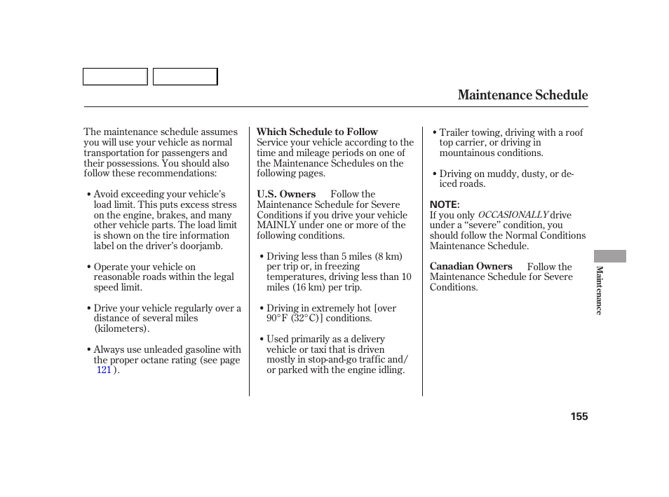Maintenance schedule | Acura 2005 RSX - Owner's Manual User Manual | Page 156 / 243