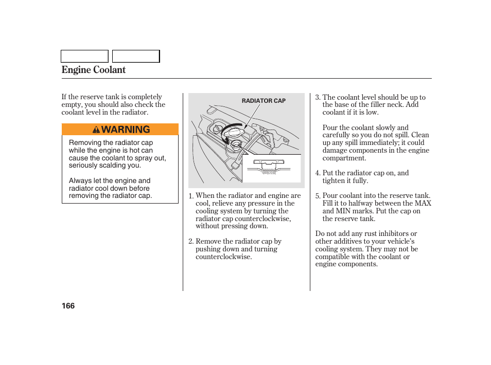 Engine coolant | Acura 2005 RSX - Owner's Manual User Manual | Page 167 / 243