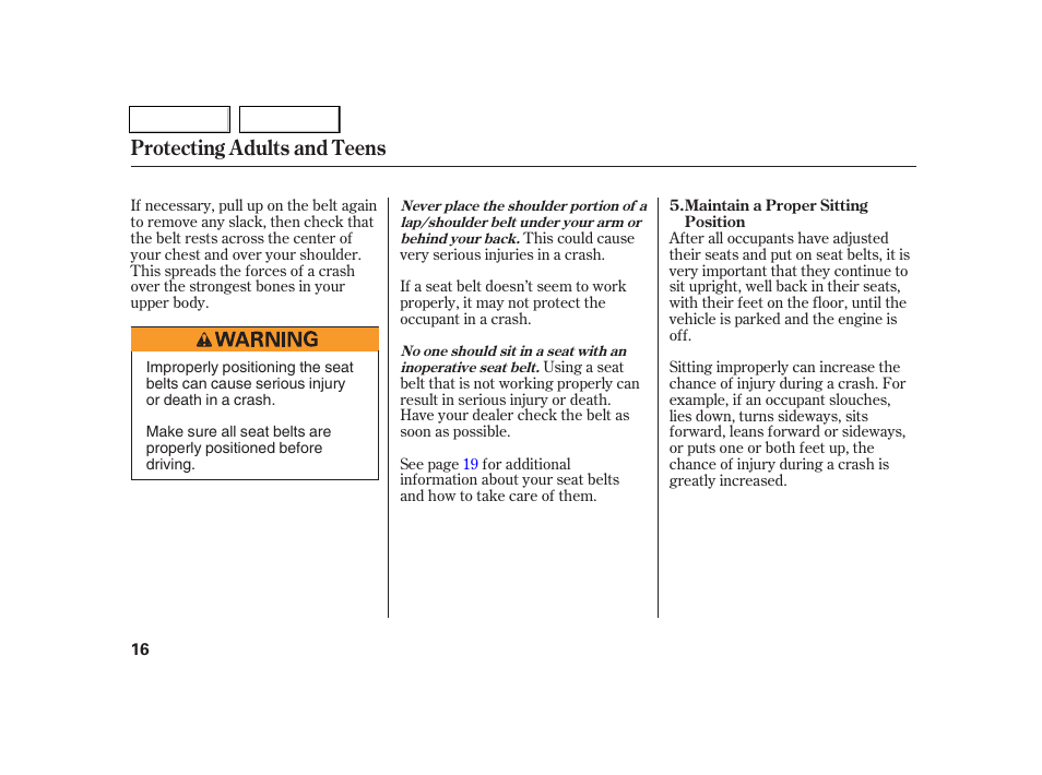 Protecting adults and teens | Acura 2005 RSX - Owner's Manual User Manual | Page 17 / 243