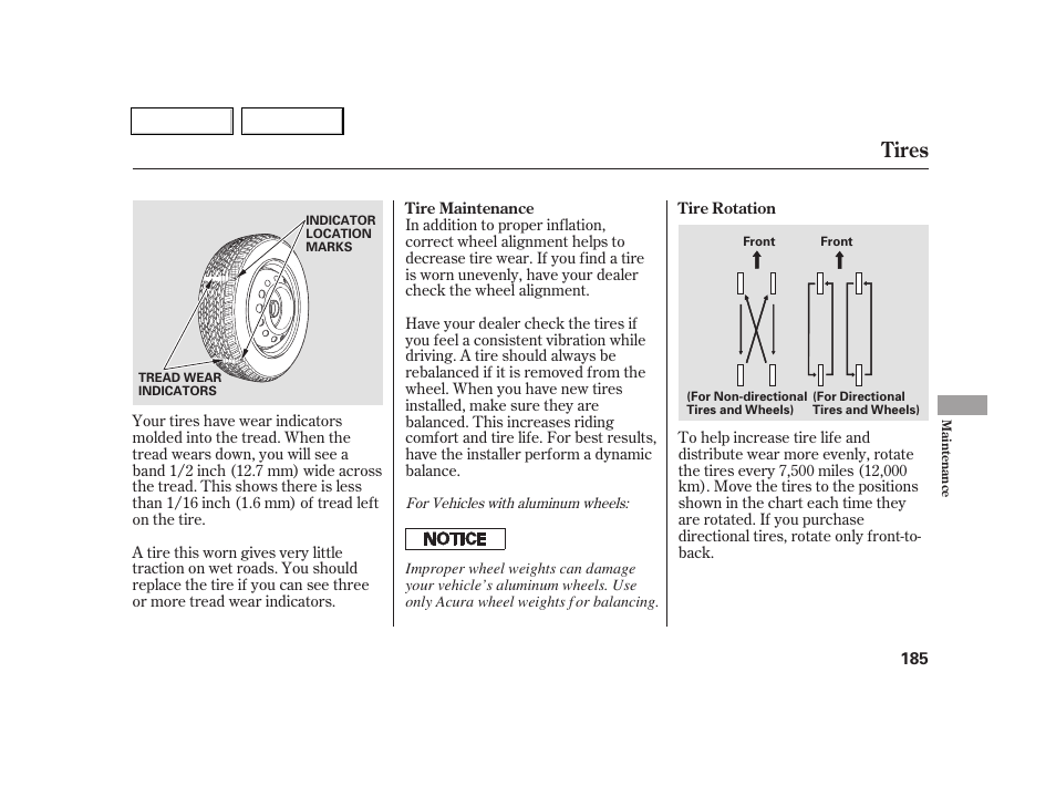 Tires | Acura 2005 RSX - Owner's Manual User Manual | Page 186 / 243