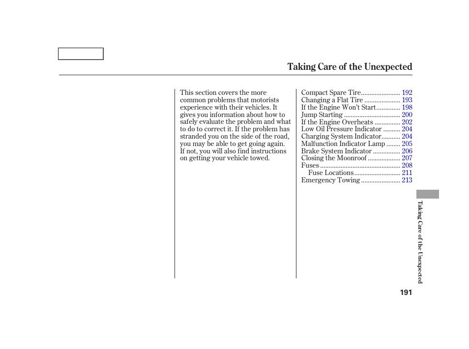 Taking care of the unexpected | Acura 2005 RSX - Owner's Manual User Manual | Page 192 / 243