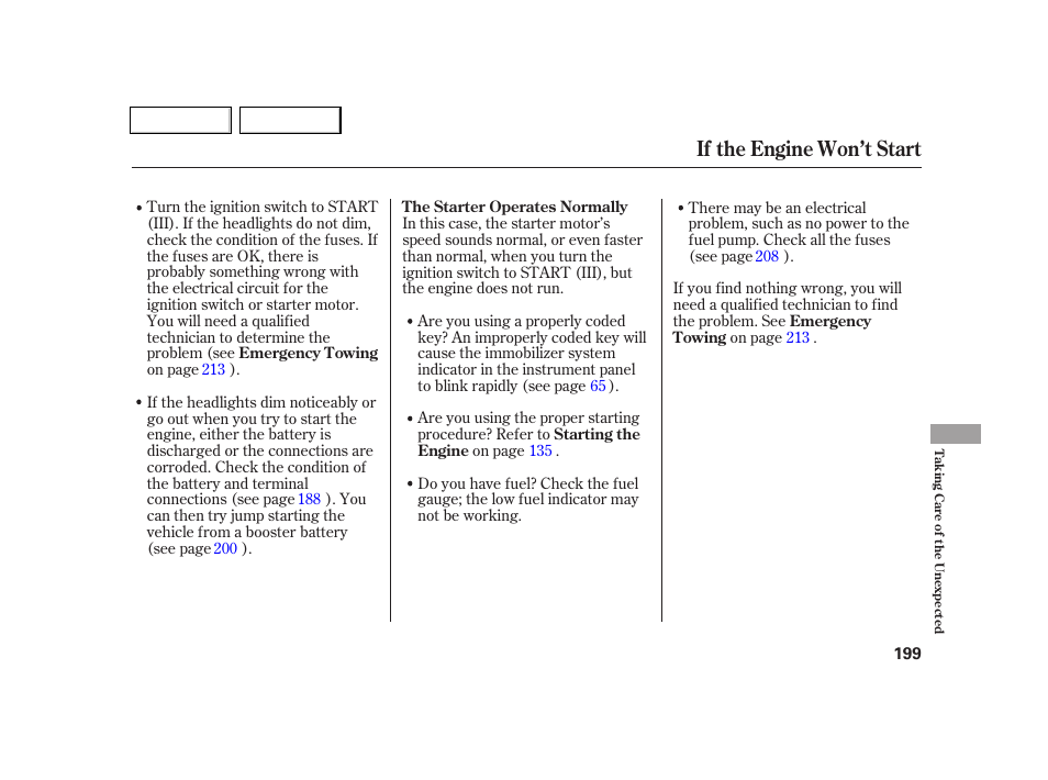 If the engine won’t start | Acura 2005 RSX - Owner's Manual User Manual | Page 200 / 243