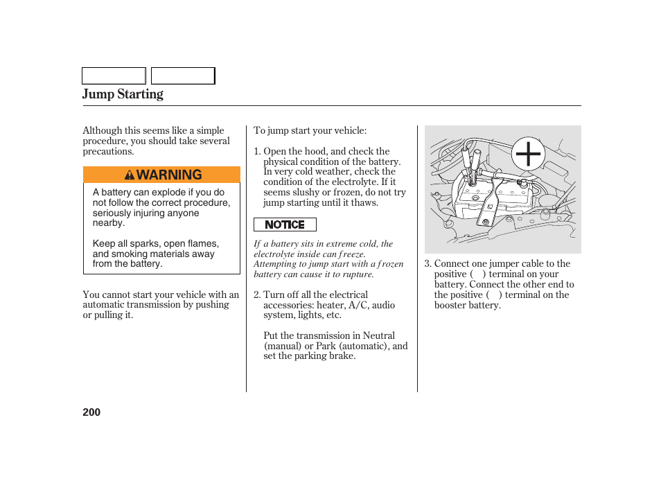 Jump starting | Acura 2005 RSX - Owner's Manual User Manual | Page 201 / 243