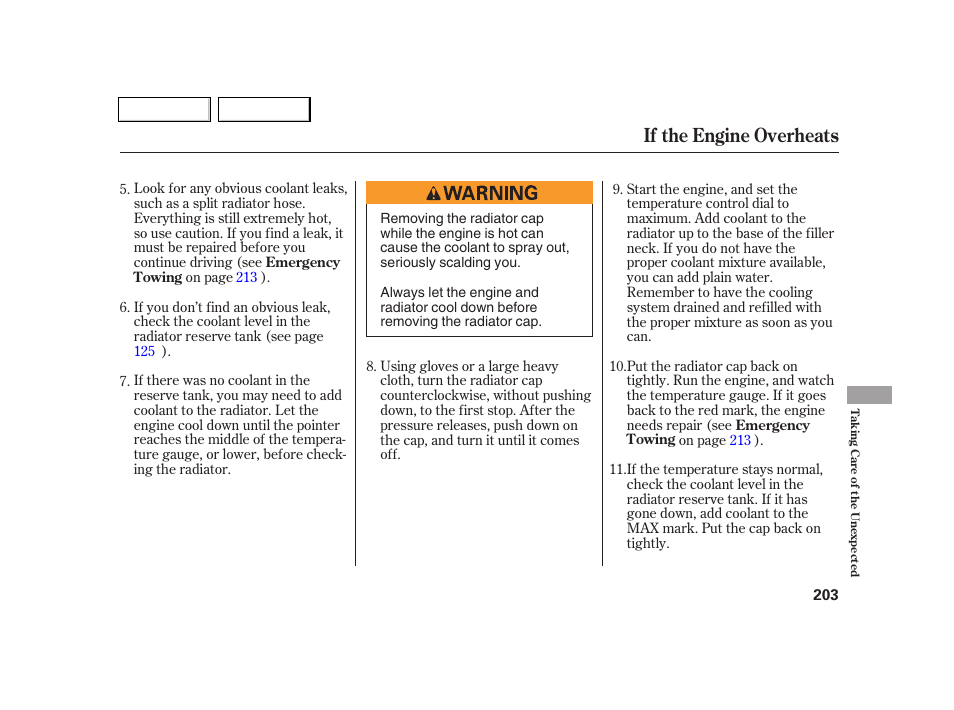 If the engine overheats | Acura 2005 RSX - Owner's Manual User Manual | Page 204 / 243