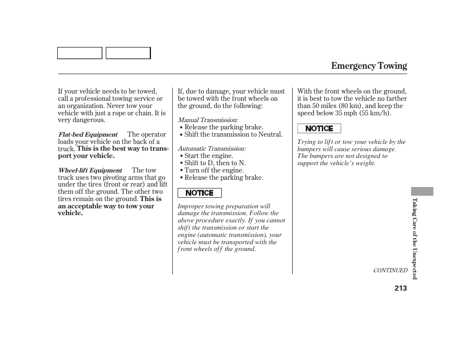 Emergency towing | Acura 2005 RSX - Owner's Manual User Manual | Page 214 / 243