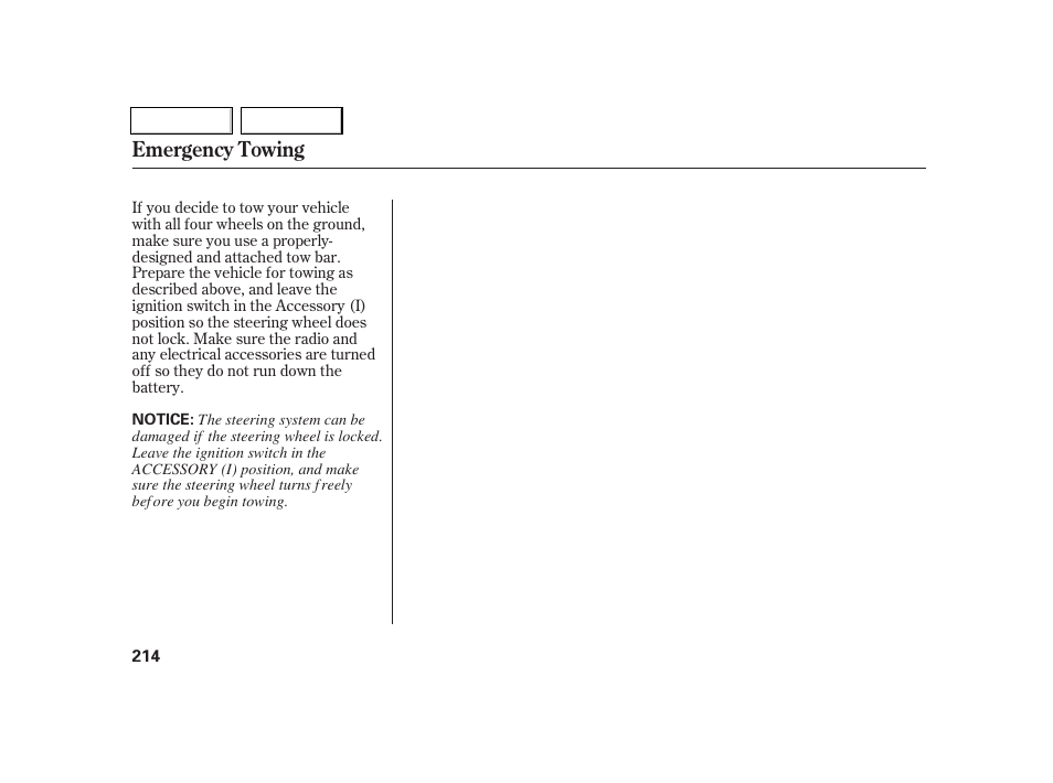 Emergency towing | Acura 2005 RSX - Owner's Manual User Manual | Page 215 / 243