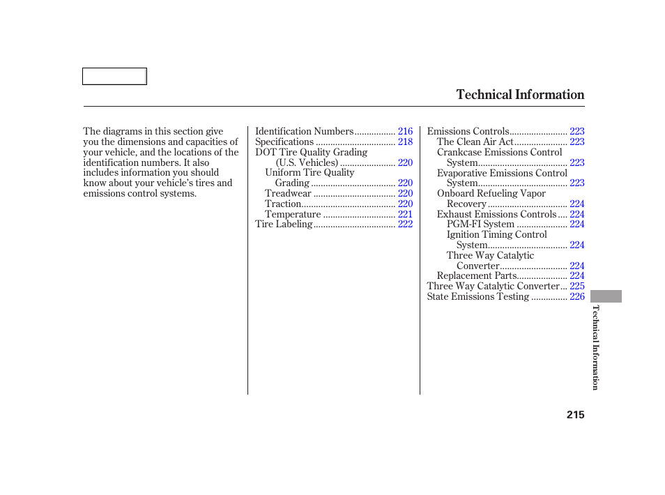 Technical information | Acura 2005 RSX - Owner's Manual User Manual | Page 216 / 243