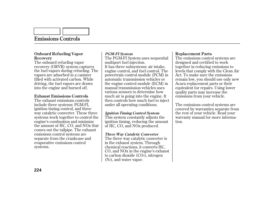 Emissions controls | Acura 2005 RSX - Owner's Manual User Manual | Page 225 / 243