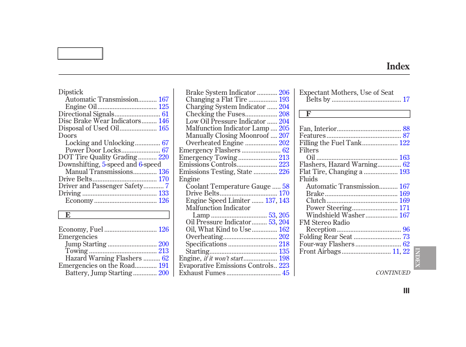 Index | Acura 2005 RSX - Owner's Manual User Manual | Page 236 / 243