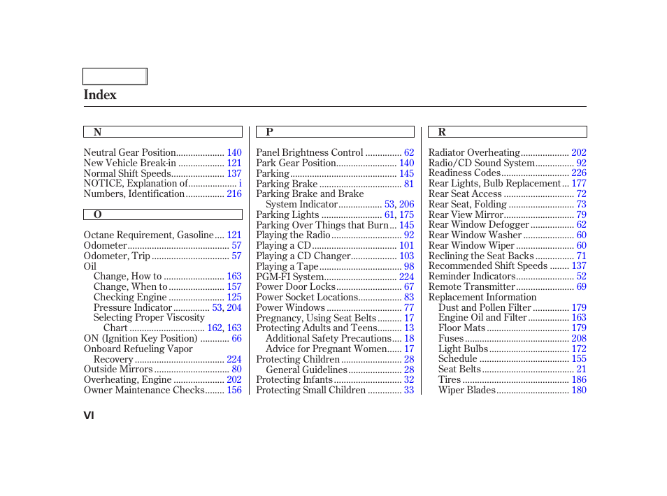 Index | Acura 2005 RSX - Owner's Manual User Manual | Page 239 / 243