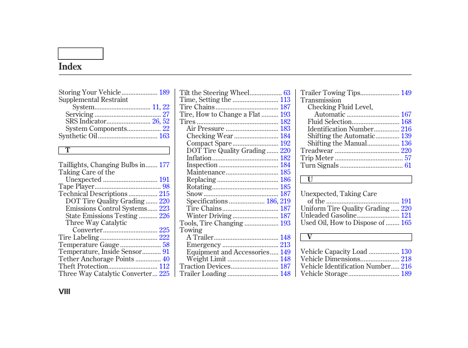Index | Acura 2005 RSX - Owner's Manual User Manual | Page 241 / 243