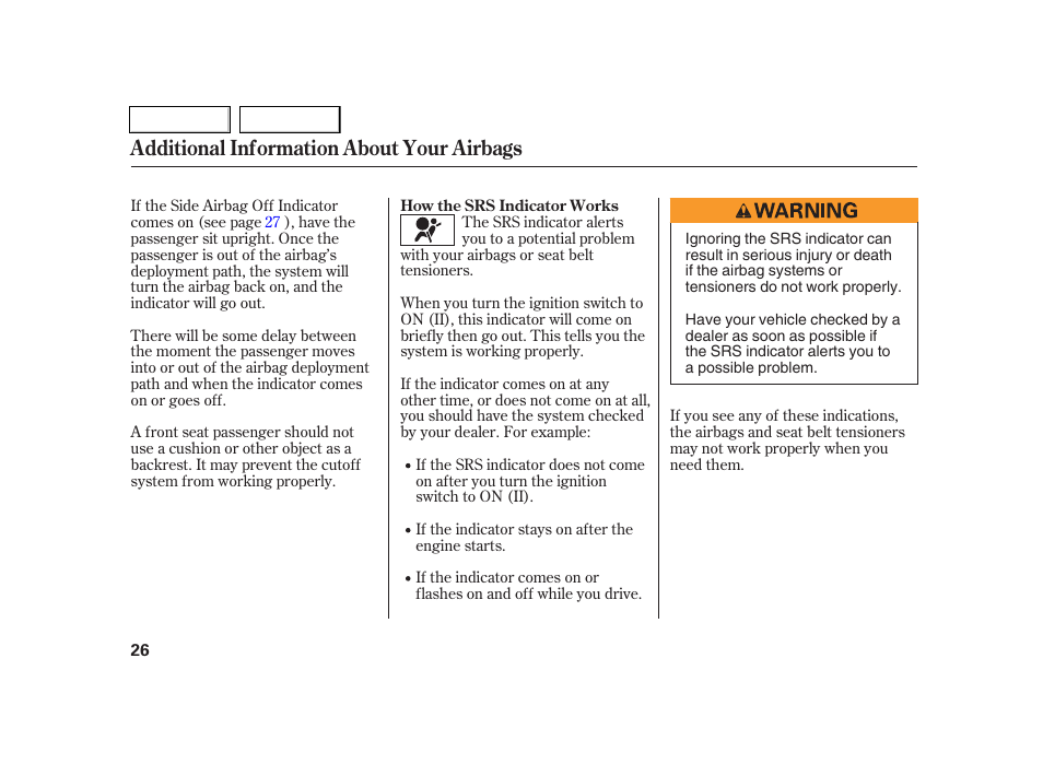 Additional information about your airbags | Acura 2005 RSX - Owner's Manual User Manual | Page 27 / 243