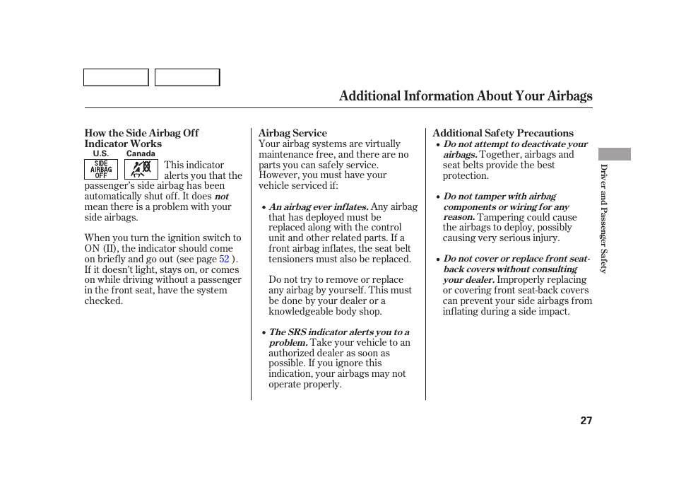 Additional information about your airbags | Acura 2005 RSX - Owner's Manual User Manual | Page 28 / 243