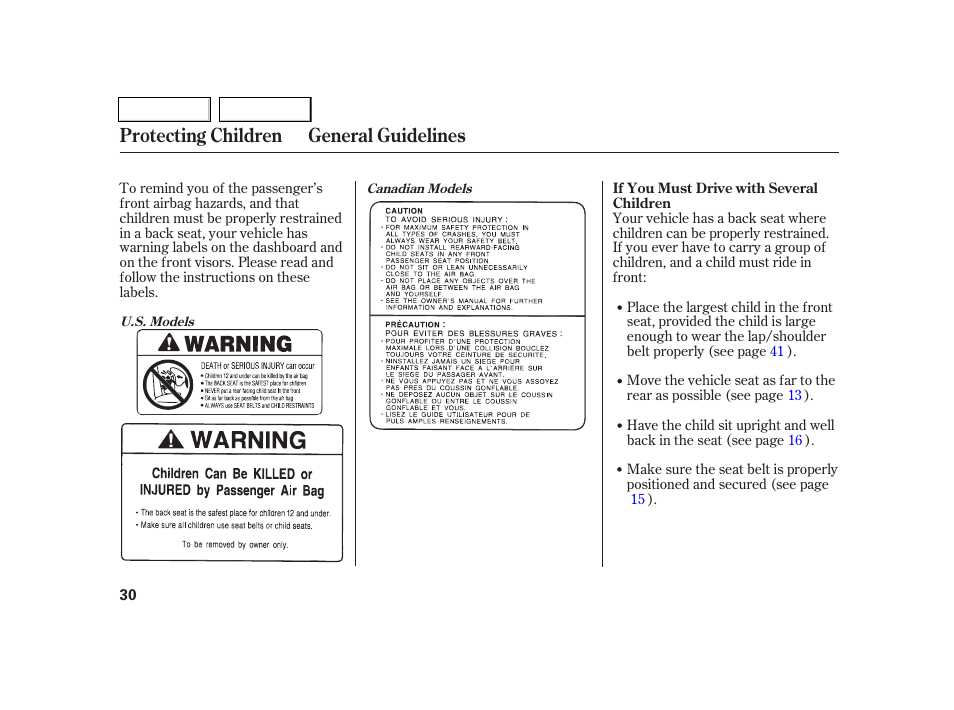 Protecting children general guidelines | Acura 2005 RSX - Owner's Manual User Manual | Page 31 / 243