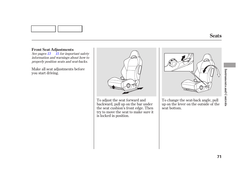 Seats | Acura 2005 RSX - Owner's Manual User Manual | Page 72 / 243