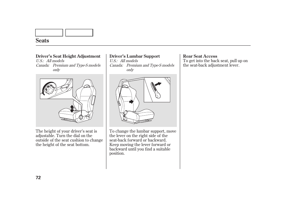 Seats | Acura 2005 RSX - Owner's Manual User Manual | Page 73 / 243
