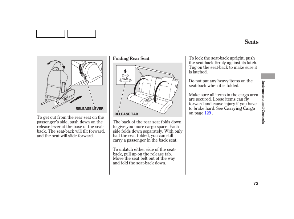 Seats | Acura 2005 RSX - Owner's Manual User Manual | Page 74 / 243