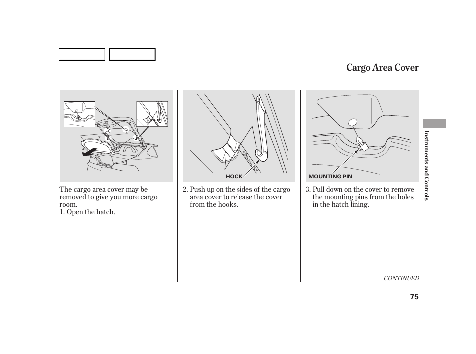 Cargo area cover | Acura 2005 RSX - Owner's Manual User Manual | Page 76 / 243