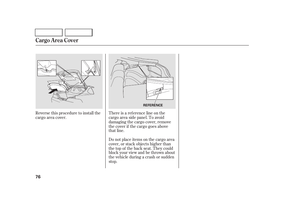 Cargo area cover | Acura 2005 RSX - Owner's Manual User Manual | Page 77 / 243