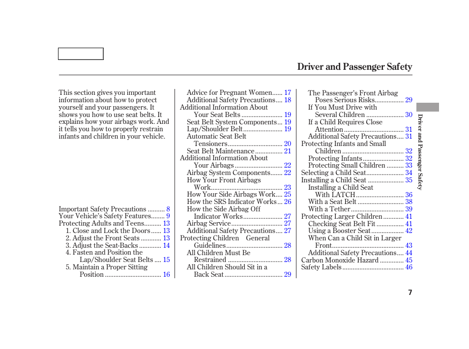 Driver and passenger safety | Acura 2005 RSX - Owner's Manual User Manual | Page 8 / 243