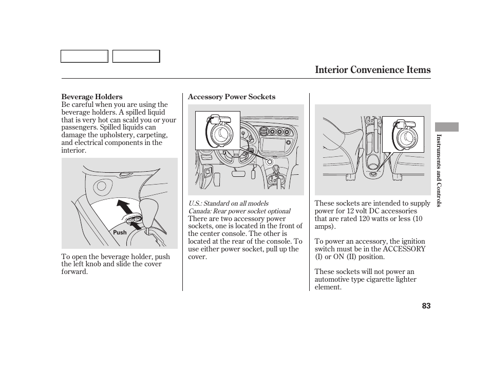 Interior convenience items | Acura 2005 RSX - Owner's Manual User Manual | Page 84 / 243