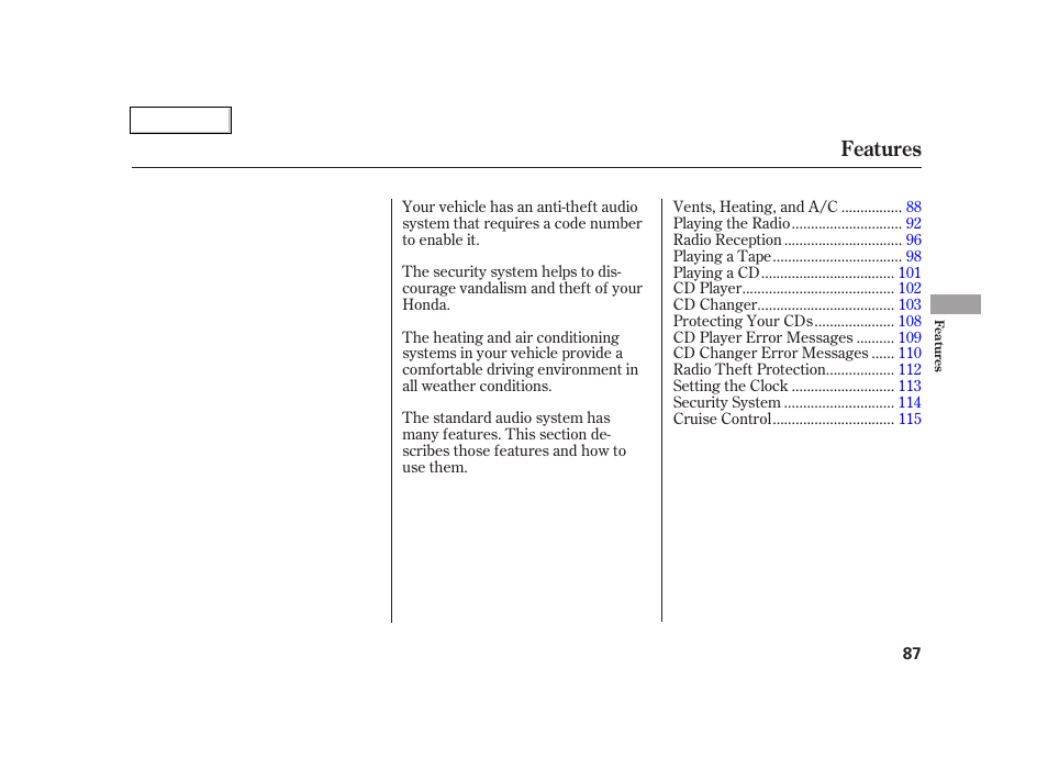 Features | Acura 2005 RSX - Owner's Manual User Manual | Page 88 / 243